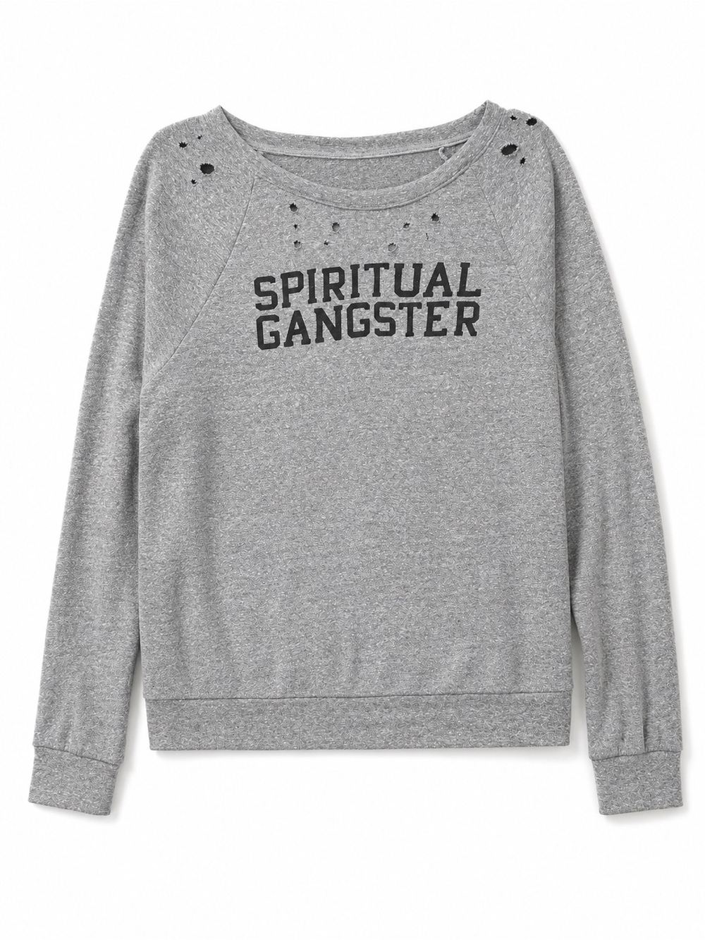 Spiritual Gangster Gray Distressed Graphic Sweatshirt Medium
